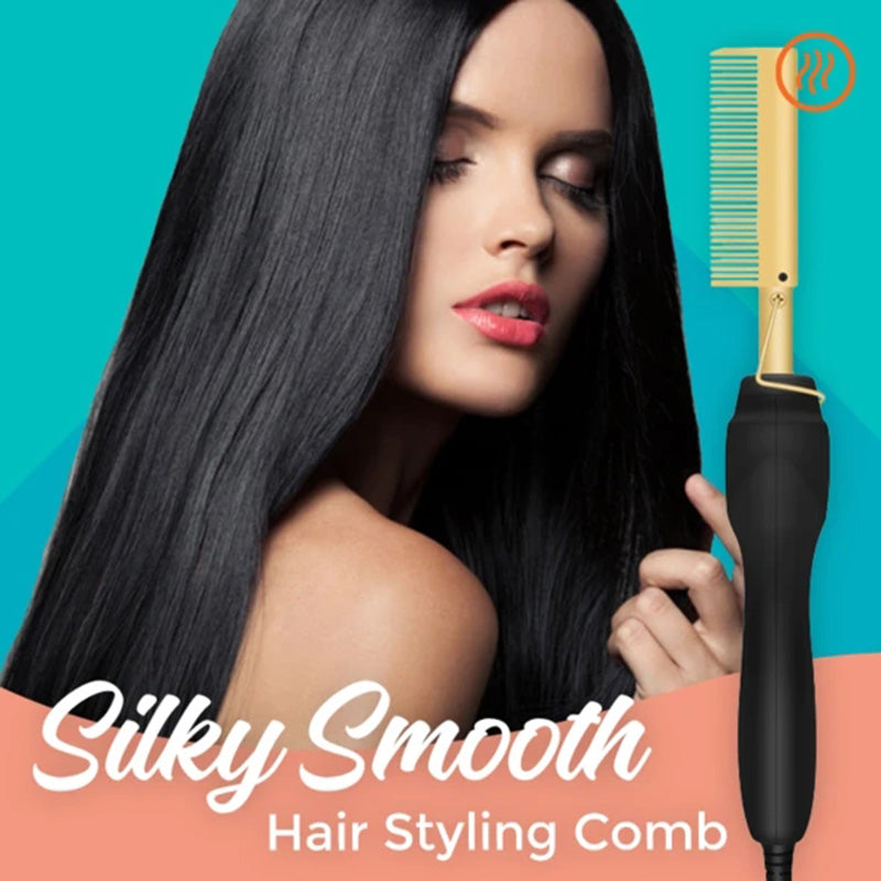 Electric hot comb hair straightener gold ceramic