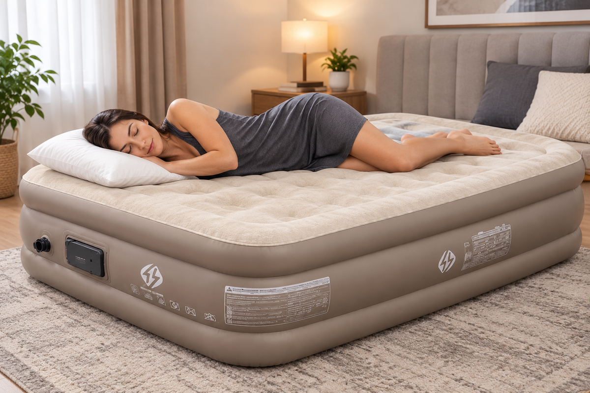 Premium Air Mattress with Rechargeable Pump – Flocked Top, 40 cm High (Single / Double)