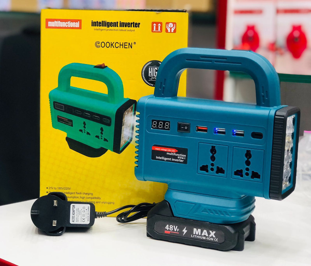 Portable Intelligent Inverter with Lithium Battery & LED Light